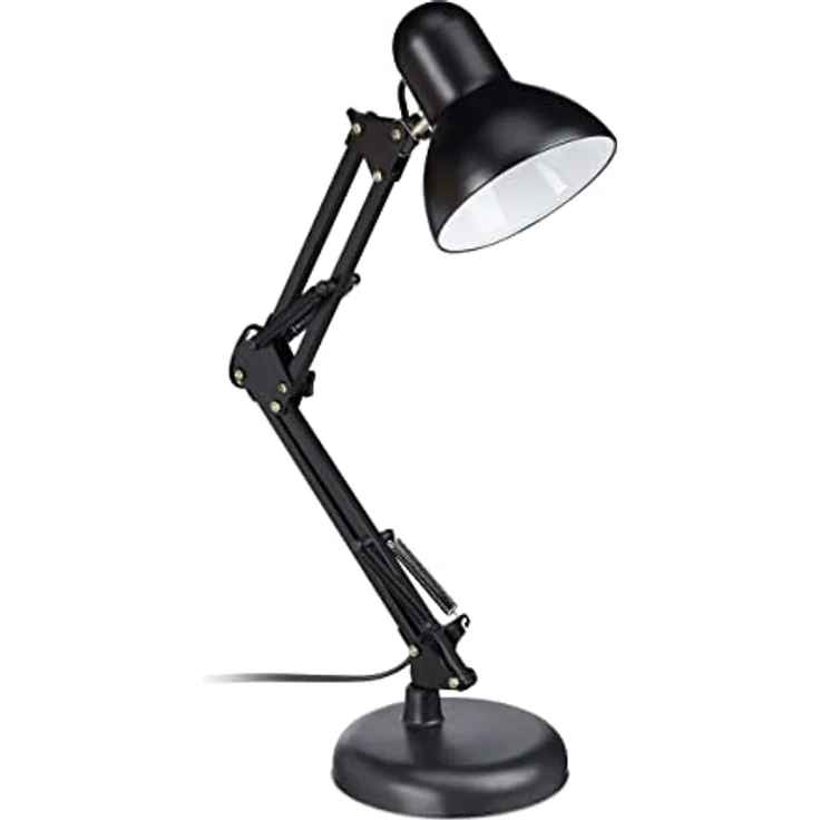 Relaxdays Retro Schreibtischlampe, Gelenk-Arm, schwenkbar, E27, Metall, schwarz, HxBxT: 50 x 27 x 15 cm – Bild 1