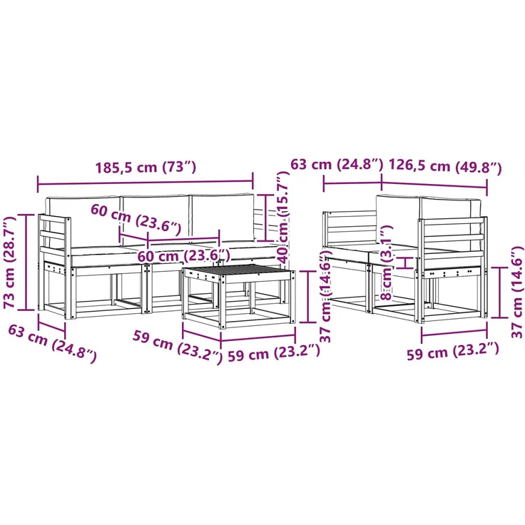 vidaXL Outdoor-Sofagarnitur mit Kissen 6 pcs Natur und Creme 3365993 – Bild 10