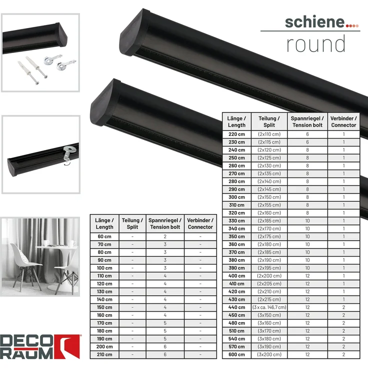 Deco-Raum® Gardinenschiene Innenlauf Round | Länge: 300cm | Material: Aluminium | Farbe: Schwarz – Bild 3
