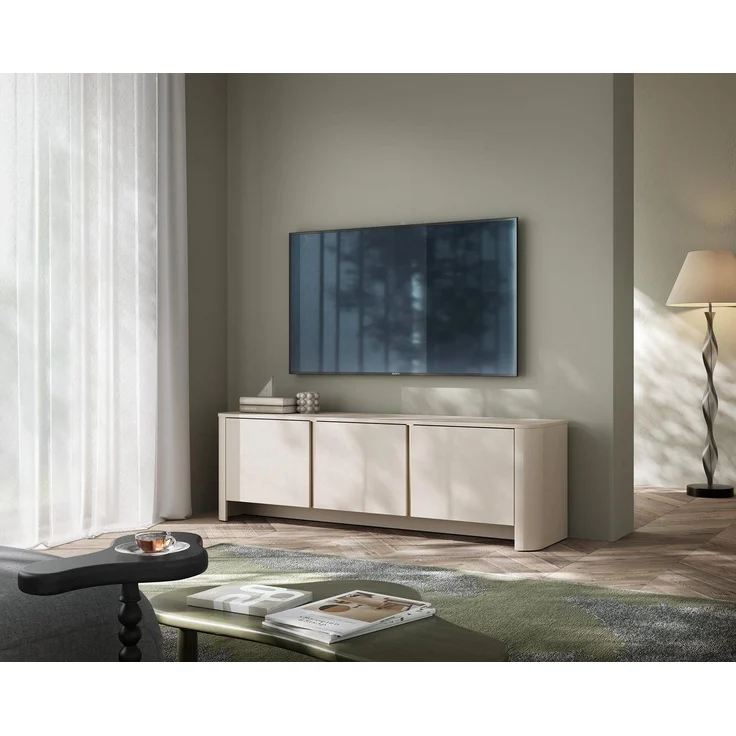 Compleo TV-Schrank im Japandi Stil, TV Lowboard mit 3 Türen, Kaschmir oder Eiche BORS – Bild 1