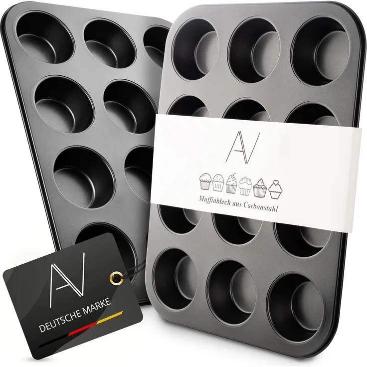 AVANA Muffinform Carbonstahl Muffinblech 12 Muffins Muffinförmchen Cupcake Backblech, antihaftbeschichtet, BPA-frei