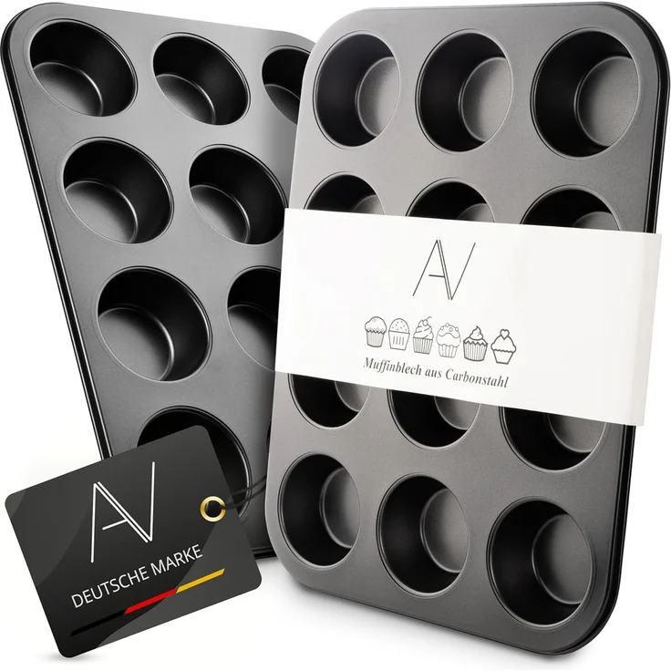AVANA Muffinform Carbonstahl Muffinblech 12 Muffins Muffinförmchen Cupcake Backblech, antihaftbeschichtet, BPA-frei – Bild 1