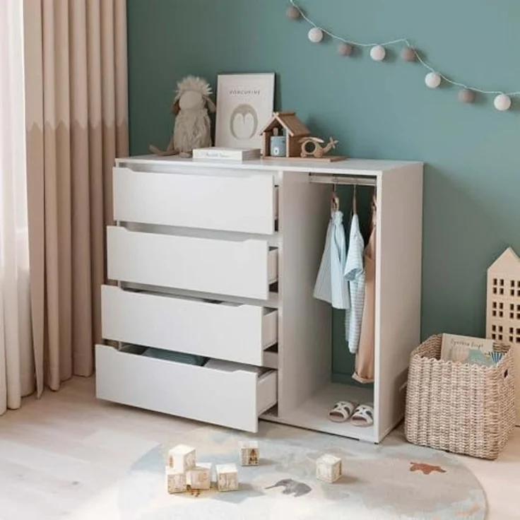 Kinderkleiderschrank Ruben Weiß 120 x 101.9 cm mit 4 Schubladen Vicco – Bild 5