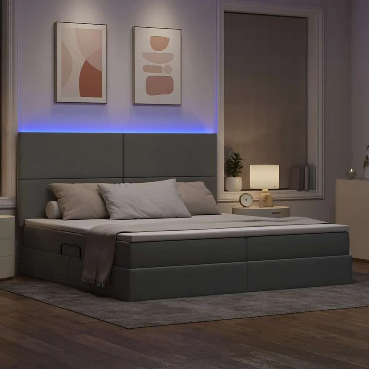 vidaXL LED-Speicherbett mit Matratze Hellgrau 200 x 200 cm Stoff 3372375 – Bild 5