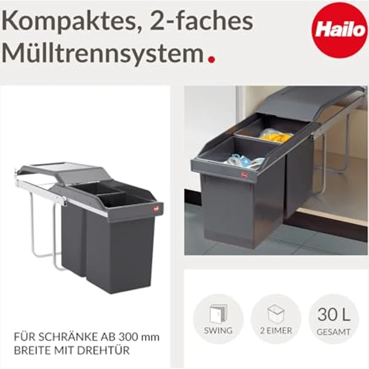 HAILO 3650101 Abfallsorter 30 (2x15) Liter TANDEM ab 30 cm Schrankbreite – Bild 4