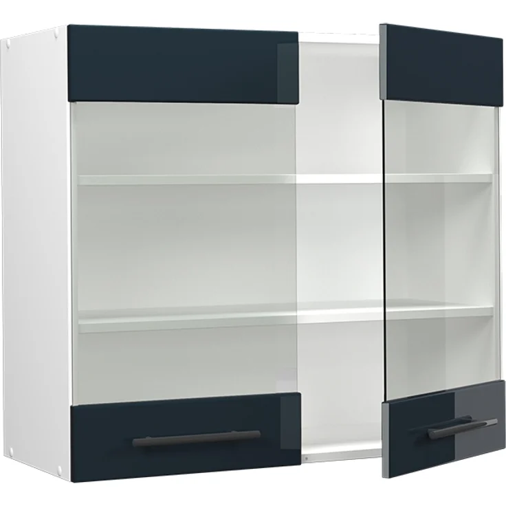 Küchenglasschrank Fame-Line Dunkelblau Hochglanz 80 cm Vicco – Bild 4