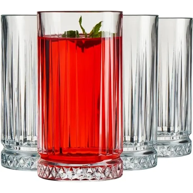 Pasabahce 520015 Longdrink Glas im Retro-Design und Kristall-Look, für Cocktail, Saft, Wasser, Drinks, Schwerer Highball,445 ml, 4 Stück