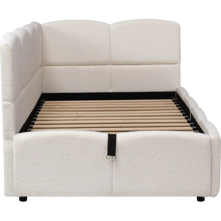 Polsterbett mit Aufbewahrung, Taschen, Lattenrost, USB und Type-C, 90x200 cm, Einzelbett mit gepolstertem Kopfteil, Samt – Bild 9