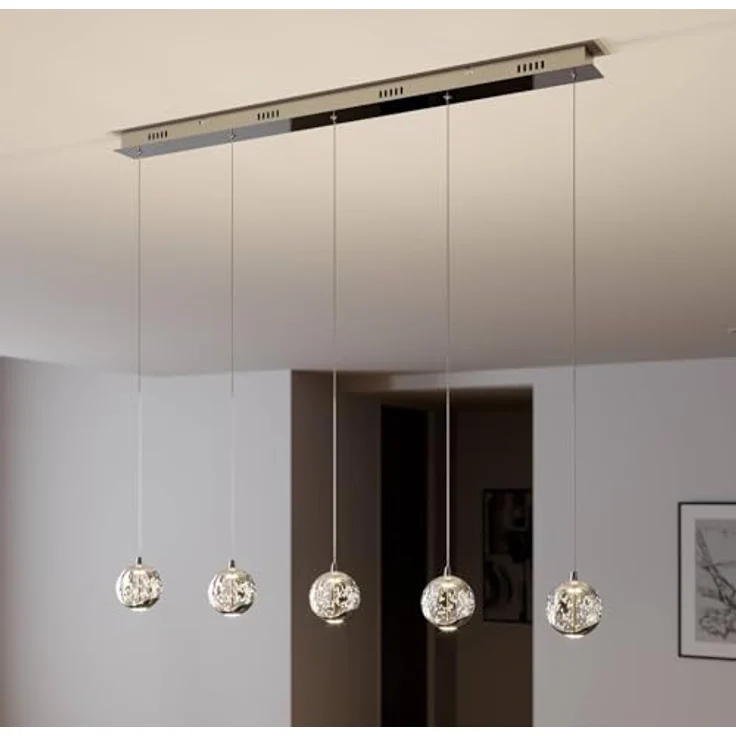Lucande LED-Pendellampe Hayley, 96 cm, 5-flg., verchromte Details, Glaskugeln, elegantes Lichtdesign – Bild 2