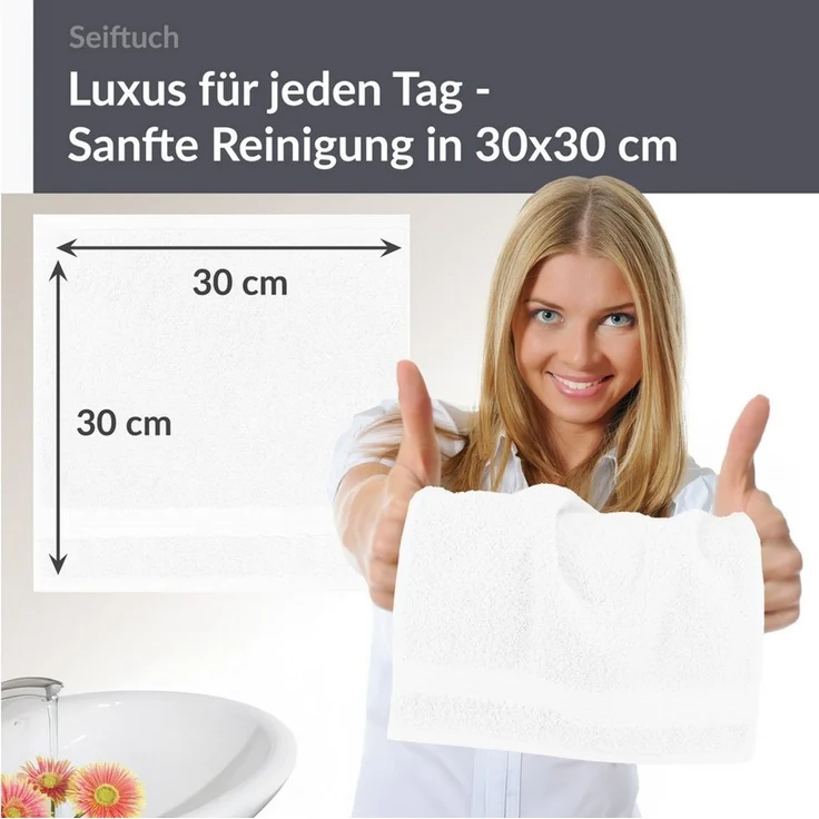 Lashuma Waschlappen - Seiftücher Linz, (Spar-Set, 6-St), Weiche Gästehandtücher 30x30 cm weiß aus 100% Baumwolle – Bild 2