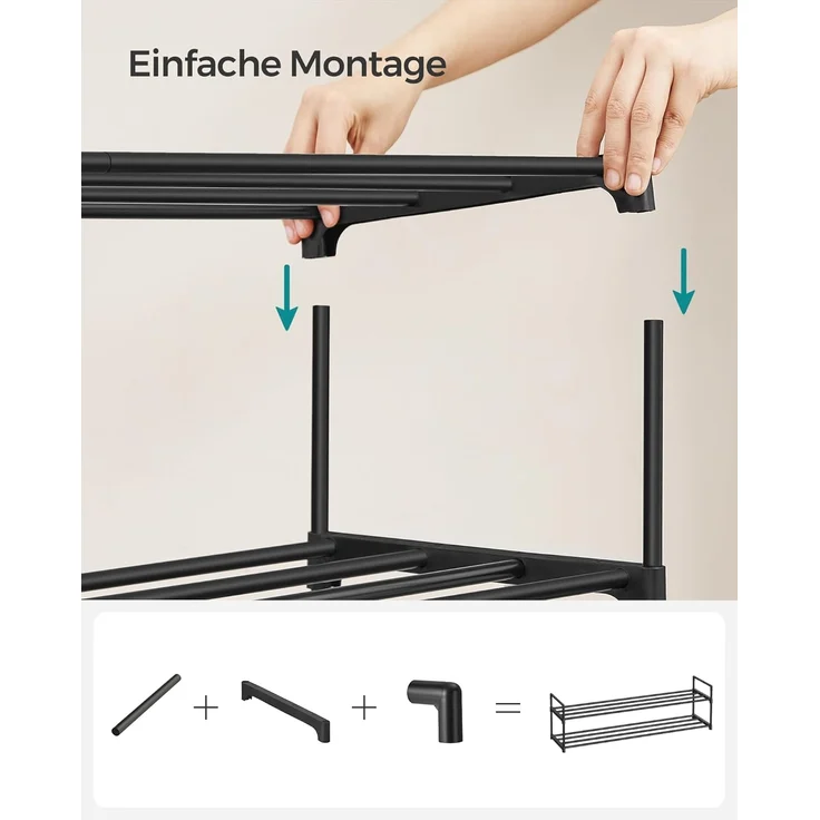 Songmics Schuhregal mit 3 Ebenen, Schuhständer aus Metall, Schuhaufbewahrung, Schuh-Organizer für 15-18 Paar Schuhe, stapelbar, für Flur, Wohnzimmer, Schlafzimmer, 30 x 116 x 55 cm, schwarz LSA033B01 – Bild 6