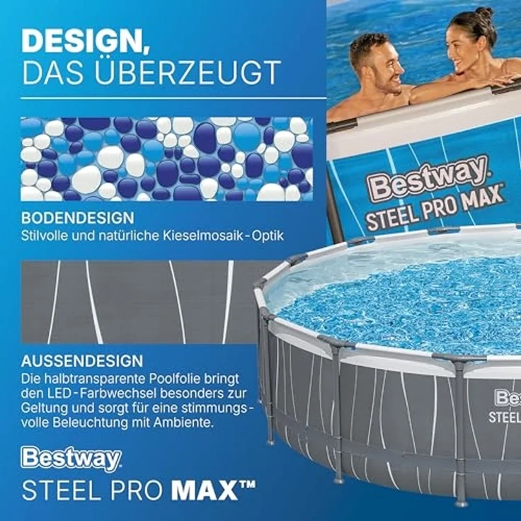 Steel Pro MAX™ Frame Pool Komplett-Set mit Filterpumpe Ø 457 x 107 cm, LED-Design, rund – Bild 7