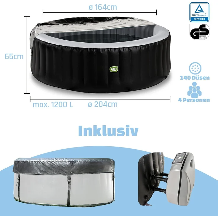 EXIT Whirlpool 'Silver Classic', Aufstellbecken, Ø 204 x 65 cm, mit 140 Luftdüsen, für 4 Personen – Bild 2