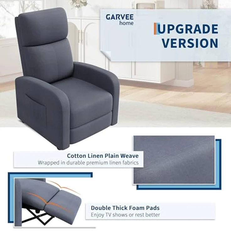 GarveeHome Relaxsessel Fernsehsessel Ruhesessel Liegesessel mit Liege-Funktion Polstersessel Leinen verstellbar Einzelliegesessel Wohnzimmer Schlafzimmer Heimkino (Grau2) – Bild 7