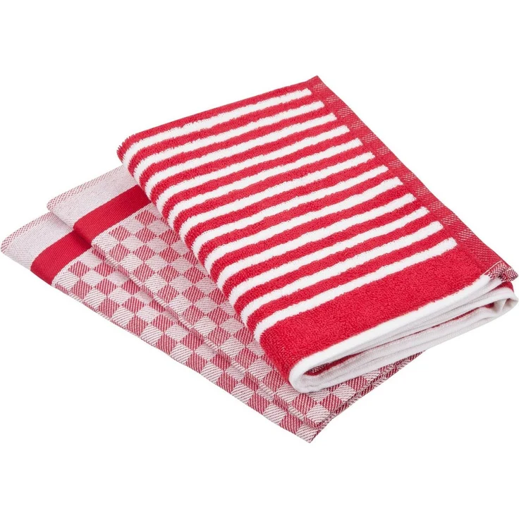 ROSS Geschirrtuch Exclusiv, (Set, 3-tlg), 1x Küchen-Frottiertuch (Streifen) und 2 Geschirrtücher (Karodesign) – Bild 1
