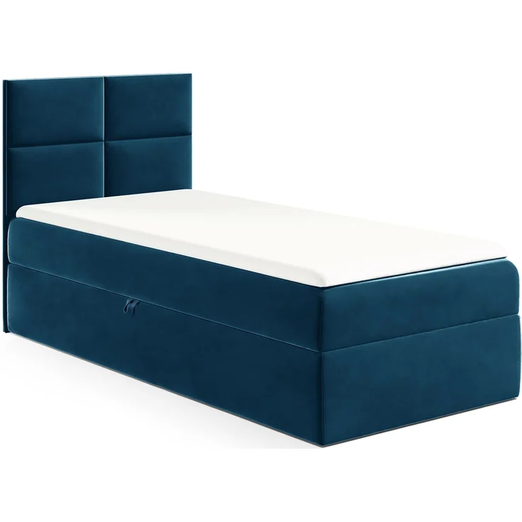 MEBLINI Kinderbett mit Bettkasten MINO 3 100x200 Links – H3/Blau Samt Gepolstert Einzelbett mit Matratze - Polsterbett mit Stauraum - Bett mit Kopfteil – Stauraumbett – Bild 1