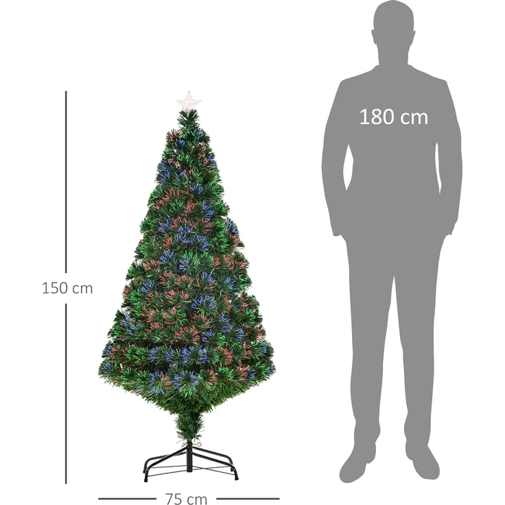HOMCOM Künstlicher Weihnachtsbaum Weihnachtsbaum, Christbaum, Tannenbaum LED Lichtfaser Baum, Grün, 150 cm – Bild 6