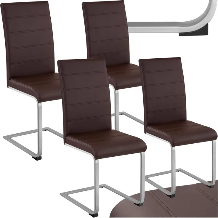TecTake 800632 4er Set Esszimmerstuhl, Kunstleder Stuhl mit hoher Rückenlehne, Schwingstuhl mit ergonomisch geformter Rückenlehne (4er Set braun | Nr. 402556)