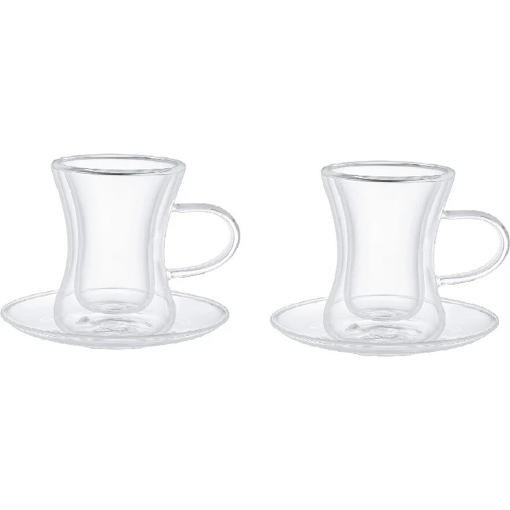 Dopplewandige Teegläser 4-teiliges Set mit Henkel 80 ml - Hitzebeständiges Glas Transparent – Bild 2