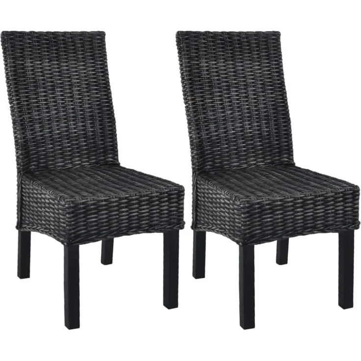 vidaXL Esszimmerstühle 2 Stk. Schwarz Kubu-Rattan und Mahagoniholz 246656