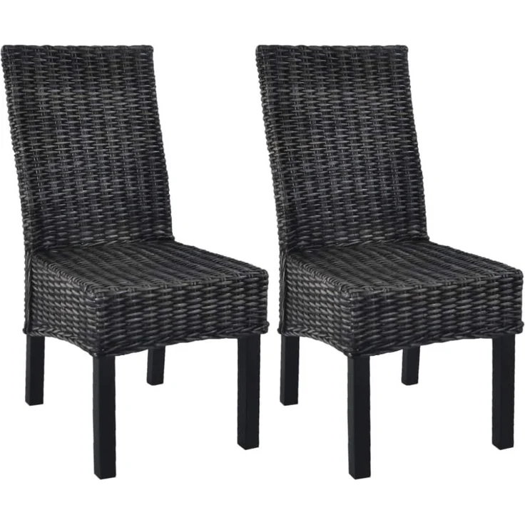 vidaXL Esszimmerstühle 2 Stk. Schwarz Kubu-Rattan und Mahagoniholz 246656 – Bild 1