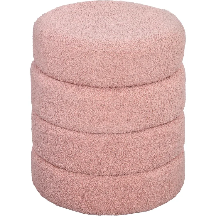 HOMCOM Fußhocker Sitzhocker mit Sitzkissen (Runder Polsterhocker, 1 St, Fußstütze), für Wohnzimmer, Schlafzimmer, Rosa, Ø40 x 45 cm – Bild 1