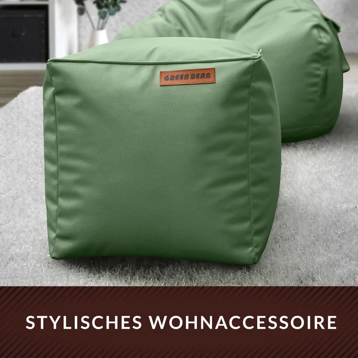 Green Bean® Sitzhocker aus Kunstleder - Pouf mit EPS Perlen Füllung - 40 x 40 cm - perfekte Ergänzung zum Sitzsack - Hellgrau-Grün – Bild 8