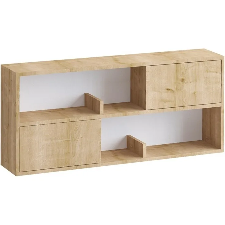 Calicosy Hängeregal mit 2 Türen und 2 offenen Fächern Holzdekor Eiche B120 cm – LYA - Helles Holz