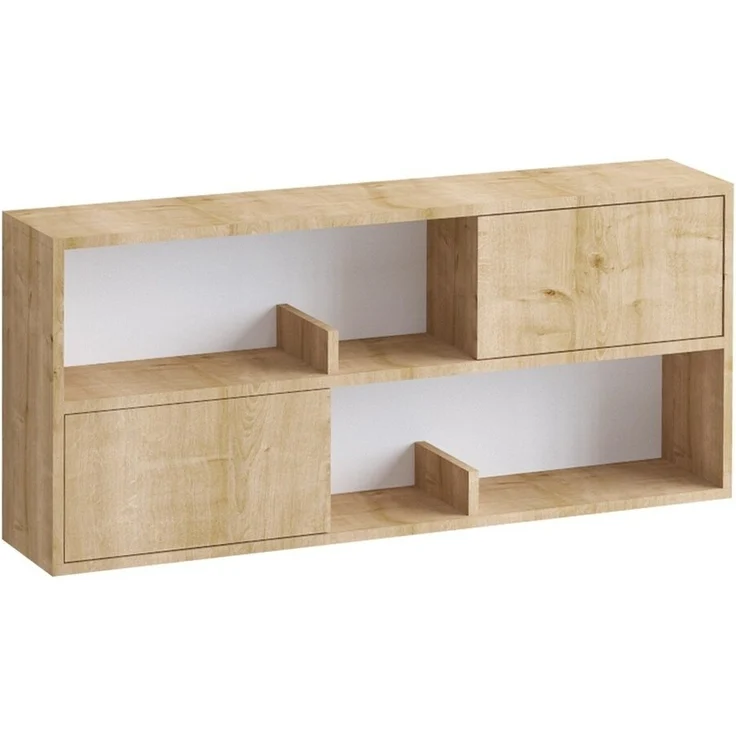 Calicosy Hängeregal mit 2 Türen und 2 offenen Fächern Holzdekor Eiche B120 cm – LYA - Helles Holz – Bild 1