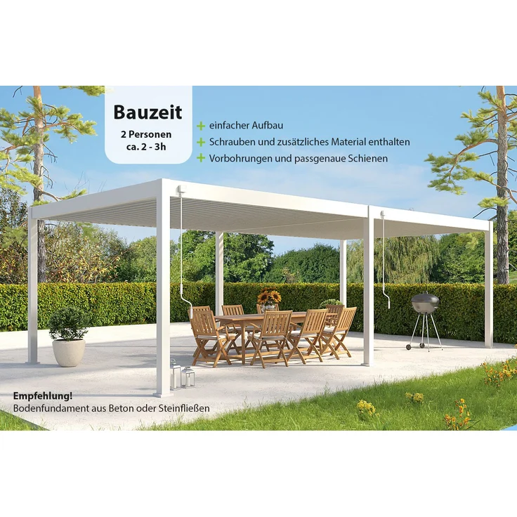 Weide Deluxe Plus | Pergola Voll Aluminium freistehend | 4 x 8 M | Lamellendach weiß – Bild 5