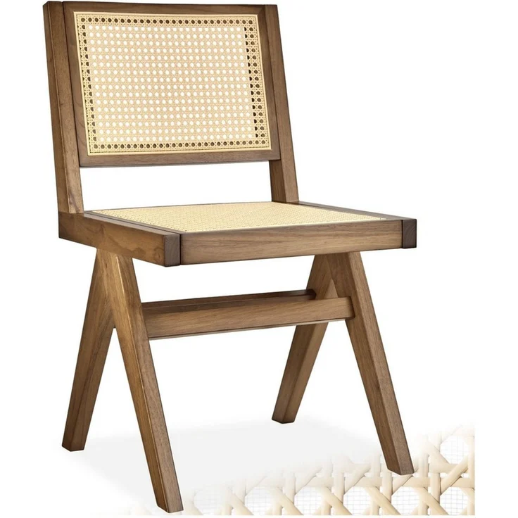 tectake Esszimmerstuhl Holzstuhl im Boho-Stil, Belastbarkeit 120 kg, 48,5 x 53,5 x 83 cm (Massivholzstuhl Lissy in Eiche hell, 1 St), Sitzfläche mit Wiener Geflecht, massives Holzgestell mit Lackierung – Bild 1
