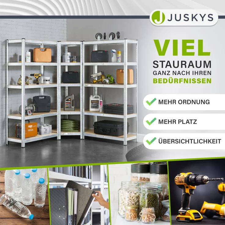 Juskys 3er Metall-Regalsystem, 15 Böden aus MDF, Silber – Bild 3