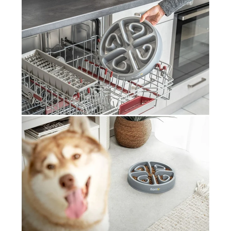 lionto Antischlingnapf für Hunde & Katzen mit Anti-Rutsch-Füßen, spülmaschinenfest & robust, 30 cm, hellgrau – Bild 4