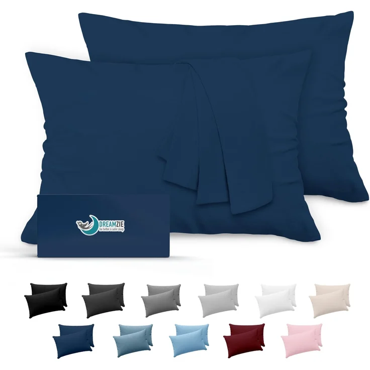 Dreamzie - Kissenbezug 50x75cm - 2er Set - Mikrofaser - Dunkelblau | Oeko-Tex Zertifiziert · Kopfkissenbezug & Kissenhülle · Gebürstete Mikrofaser · Weich · Kuschelig · Flauschig · Waschbar