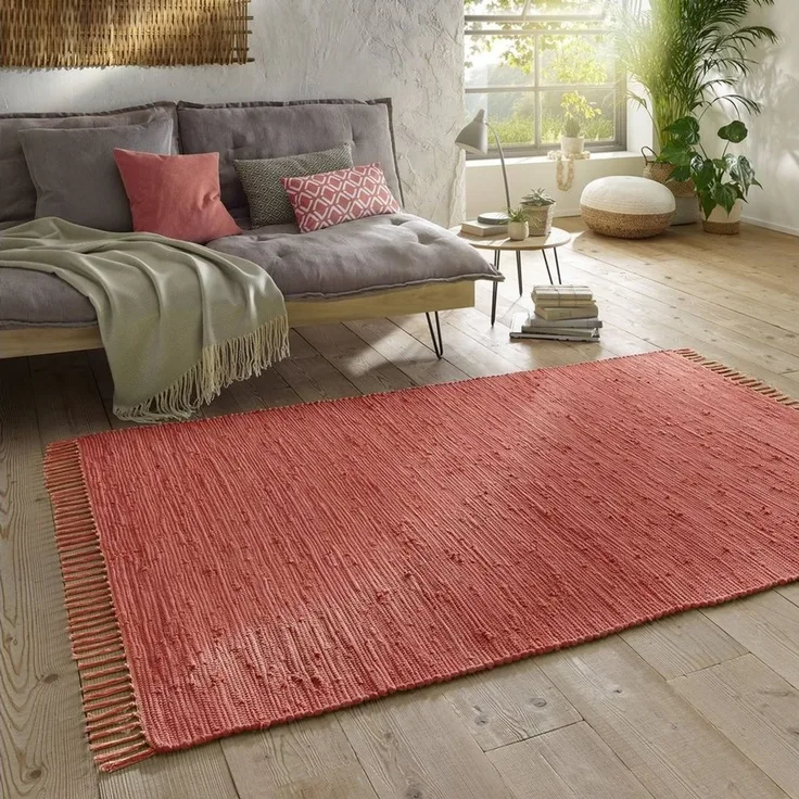 TaraCarpet Teppich Flickenteppich TaraCarpet Sylt mit Fransen, rechteckig, Höhe: 5 mm, Wohnzimmer Schlafzimmer Küchenteppich rot 160x230