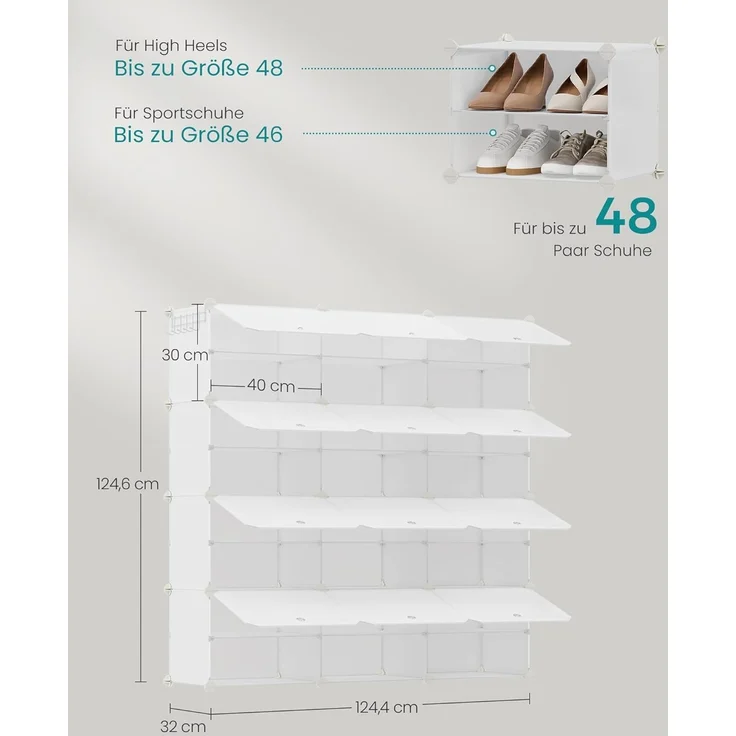SONGMICS Schuhregal, Schuhschrank mit 12 Fächern, für Garderobe und Eingangsbereich, für bis zu 48 Paar Schuhe, anpassbar, wolkenweiß LPC040W02 – Bild 3