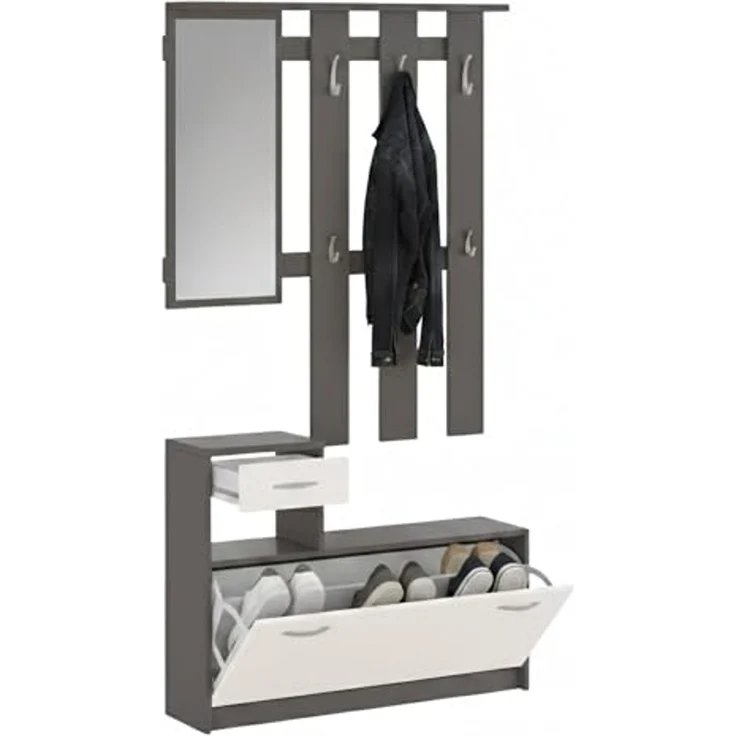 Dmora - Eingangsmöbel Sargassi, Moderner Eingang, Wandgarderobe, Multifunktions-Aufbewahrungskonsole, 100x26h190 cm, Anthrazit und Weiß – Bild 2