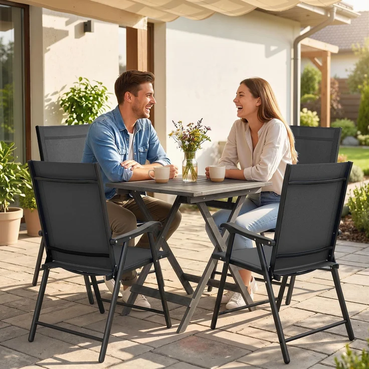 MELAYR, 4er-Set klappbare Gartenstühle, stabiles Stahlgestell, kein Aufbau erforderlich, 89 x 47 x 58,5 cm, Schwarz – Bild 3