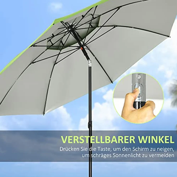 Outsunny Sonnenschirm, UV-Schutz 30+, verstellbar, grün, 185x185 cm, metall, inkl. Tragetasche – Bild 4