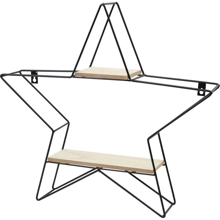 Expo Börse Regal Metallregal Stern schwarz mit 2 Holzablagen 50 cm Standregal Wandregal – Bild 1