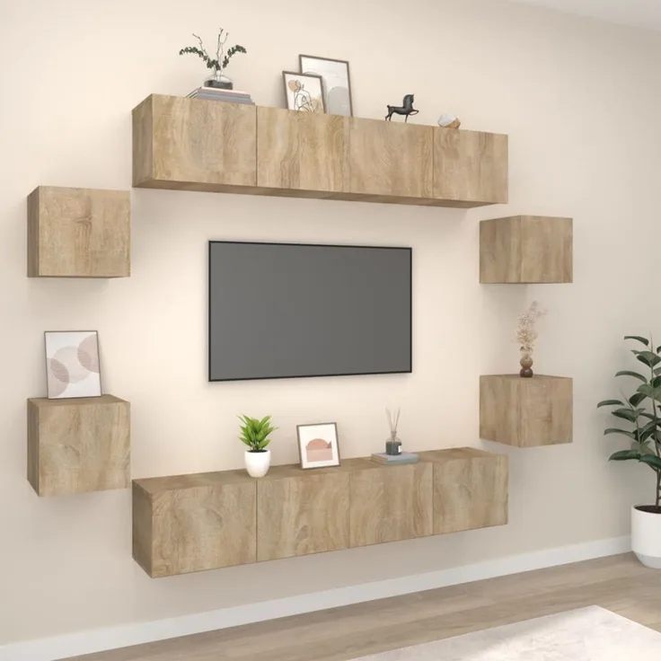 8-tlg. TV-Schrank, Lowboard TV Set Sonoma-Eiche Holzwerkstoff