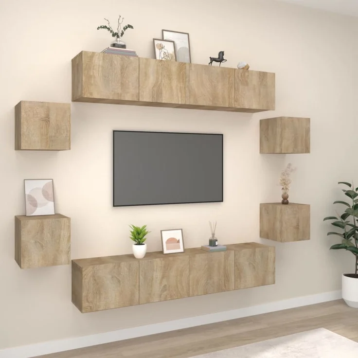 8-tlg. TV-Schrank, Lowboard TV Set Sonoma-Eiche Holzwerkstoff – Bild 1