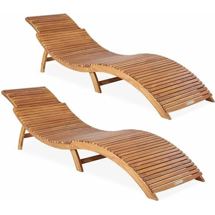 Casaria 'ERGO' Sonnenliege, 2 Stück, Akazienholz, faltbar mit Tragegriff & Kofferfunktion, braun, 17 x 90 x 60 cm – Bild 1
