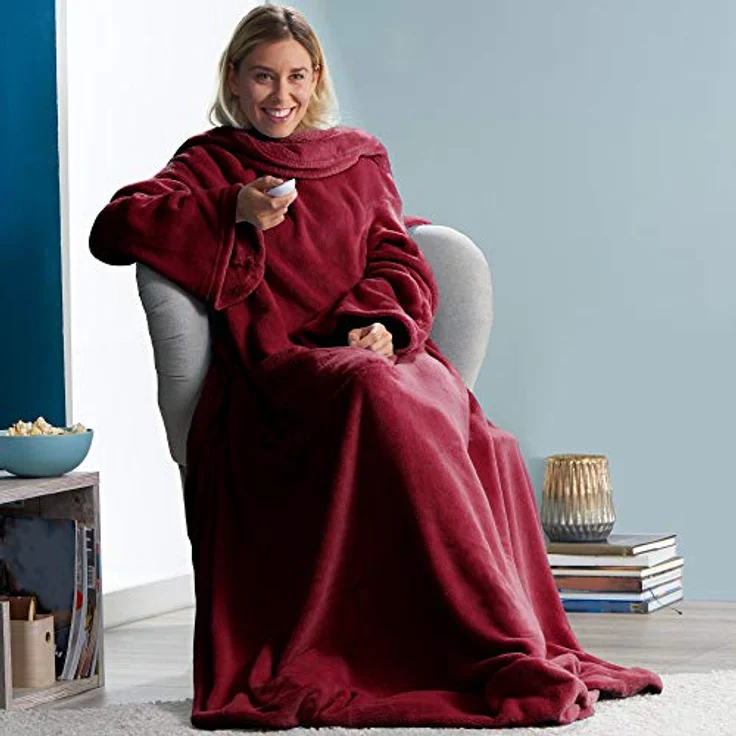 CelinaTex TV-Decke mit Ärmeln und Fußtasche Flauschige Kuscheldecke XL 170x200 cm Bordeaux rot Mikrofaser Fleece Soft Oeko-TEX – Bild 7