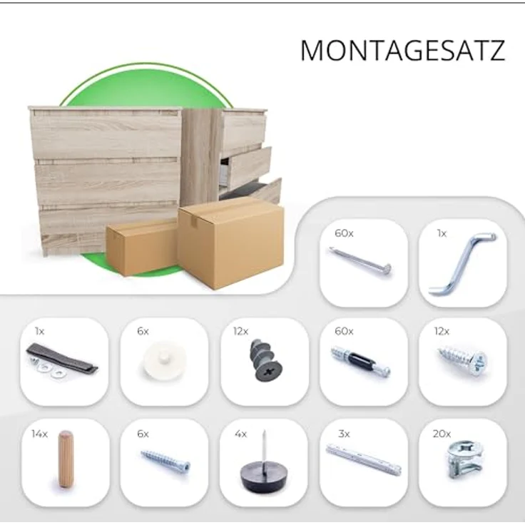 CDF Kommode mit Schublade Eiche Sonoma Schrank Schubladenschrank 3 Schubladen Malm Kommode viel Stauraum Geeignet für Wohnzimmer Schlafzimmer Komodenschrank Organizer Kleidung 40T x 70B x 75H cm – Bild 6