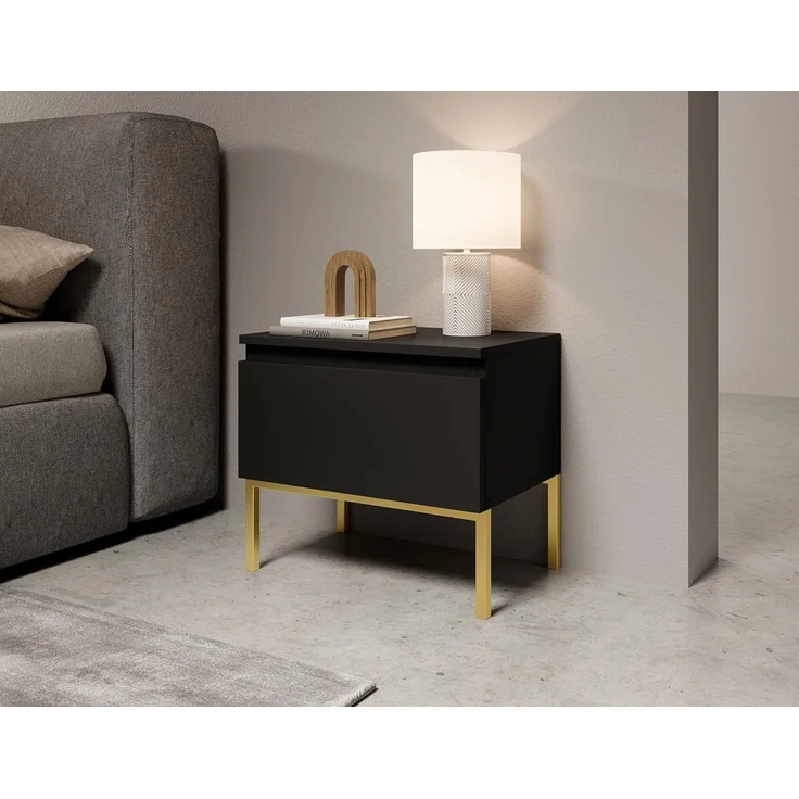 Selsey 'Bemmi' Nachttisch, schwarz mit goldenem Metallgestell ca. 43 x 49 x 32 cm – Bild 2