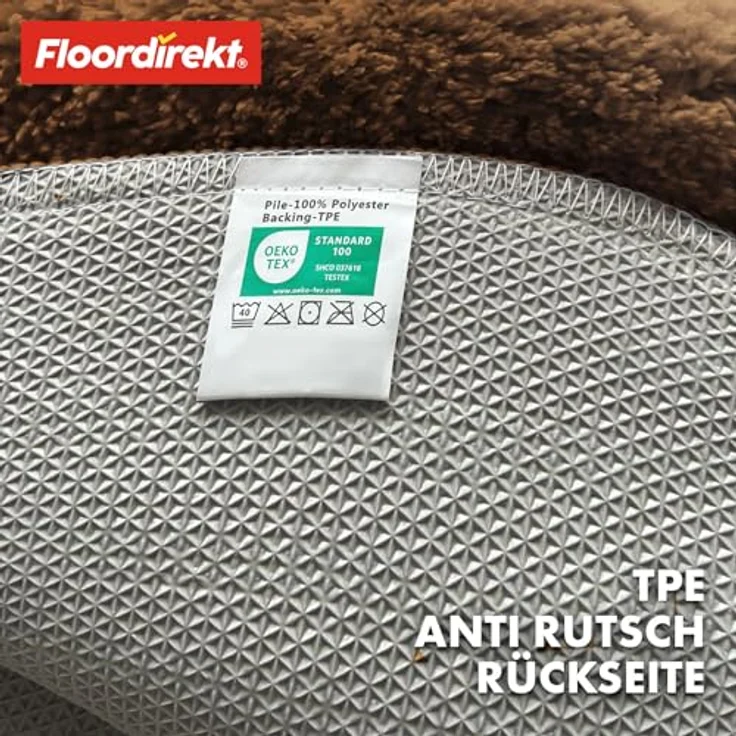 Floordirekt Badematte Sky, Rund, Dichtes Mikrofaser-Oberfläche, Rutschfest, Waschbar, Schadstoffgeprüft, Braun, 120 cm – Bild 3