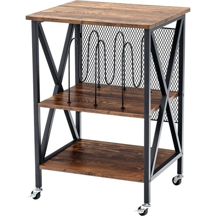 COSTWAY Nachttisch, Plattenspielerständer, rollbar, Metall, 45x52x75cm – Bild 4