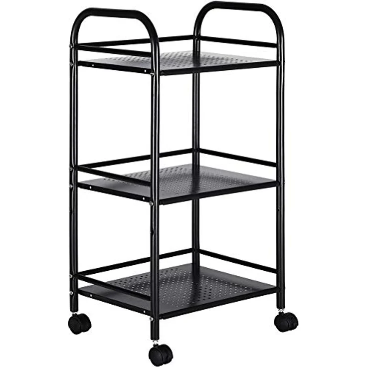 BAKAJI Werkzeugwagen aus Metall für Bad Küche oder Friseurkommode mit 4 Rädern, 3 Ablagen, 40 x 35 x 75 cm, Multifunktion 3 Stufen (schwarz) – Bild 2