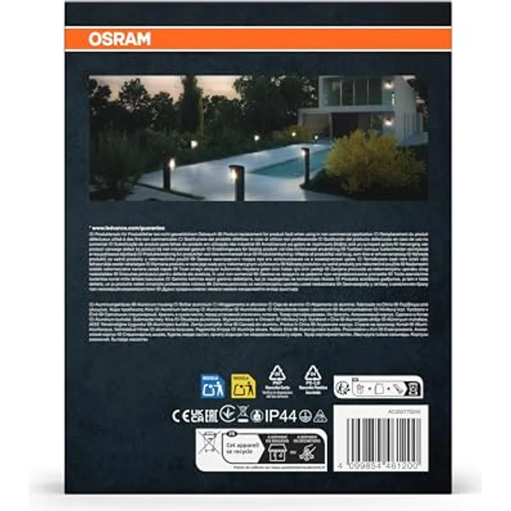Osram Außenwandleuchte E27 Klarglas, modernes Design Aluminium in Dunkelgrau, IP44-Schutz, stoßfest IK03, Wandleuchte für Terrasse und Balkon – Bild 4